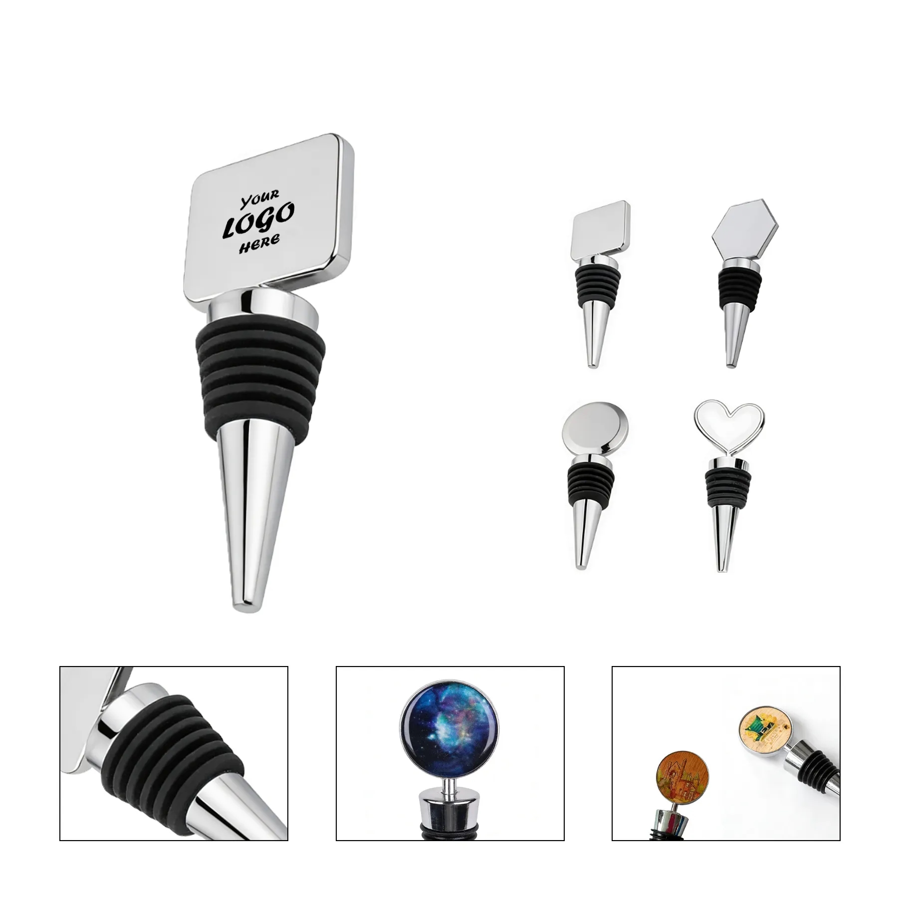 Metal Wine Bottle Stopper With Multiple Top Shapes