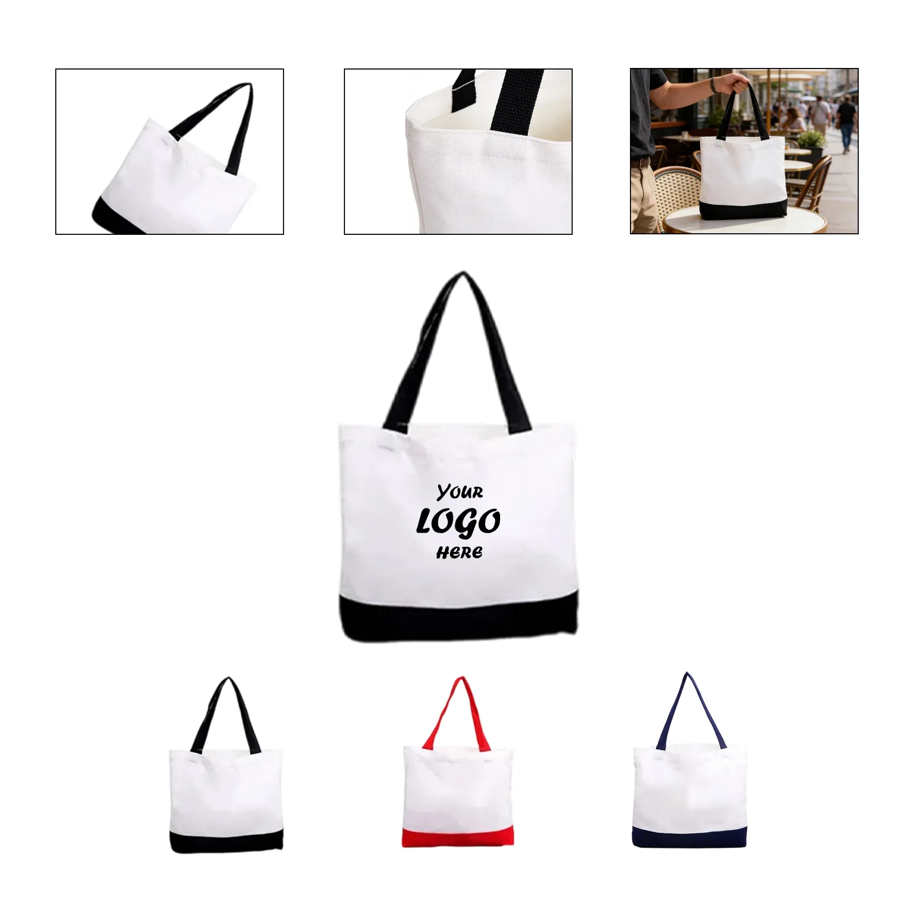 12oz Color Block Canvas Tote Bag With Large Imprint