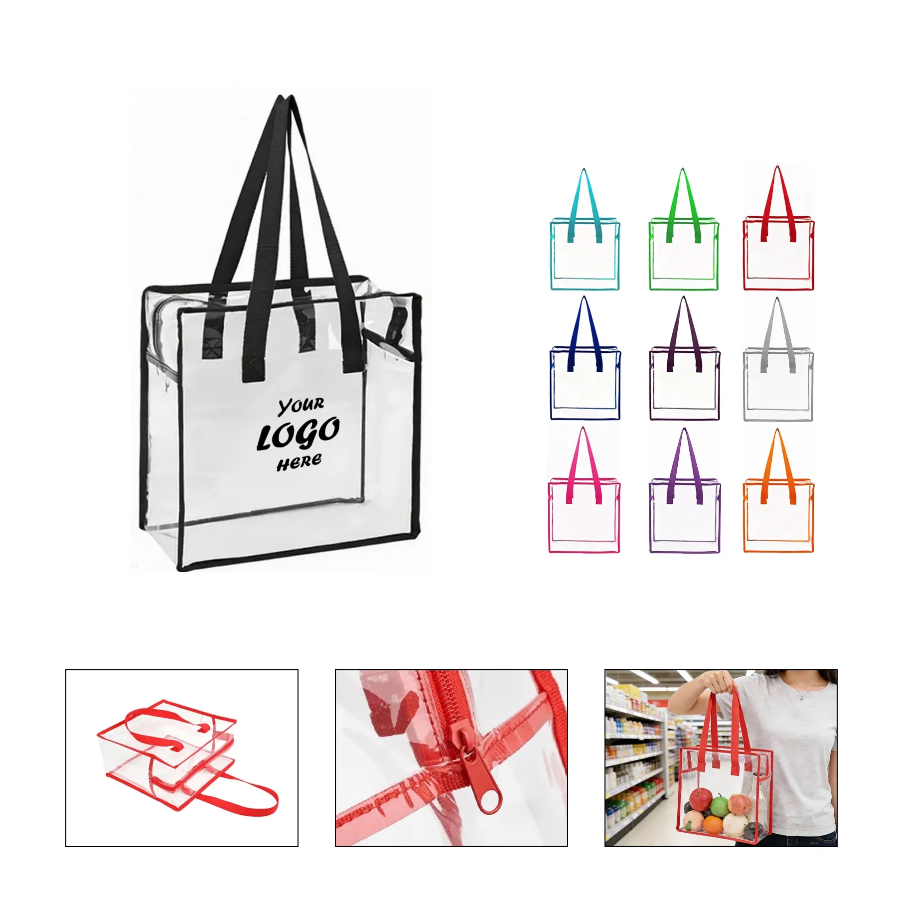 Clear Vinyl Stadium-Approved Zipper Tote Bag