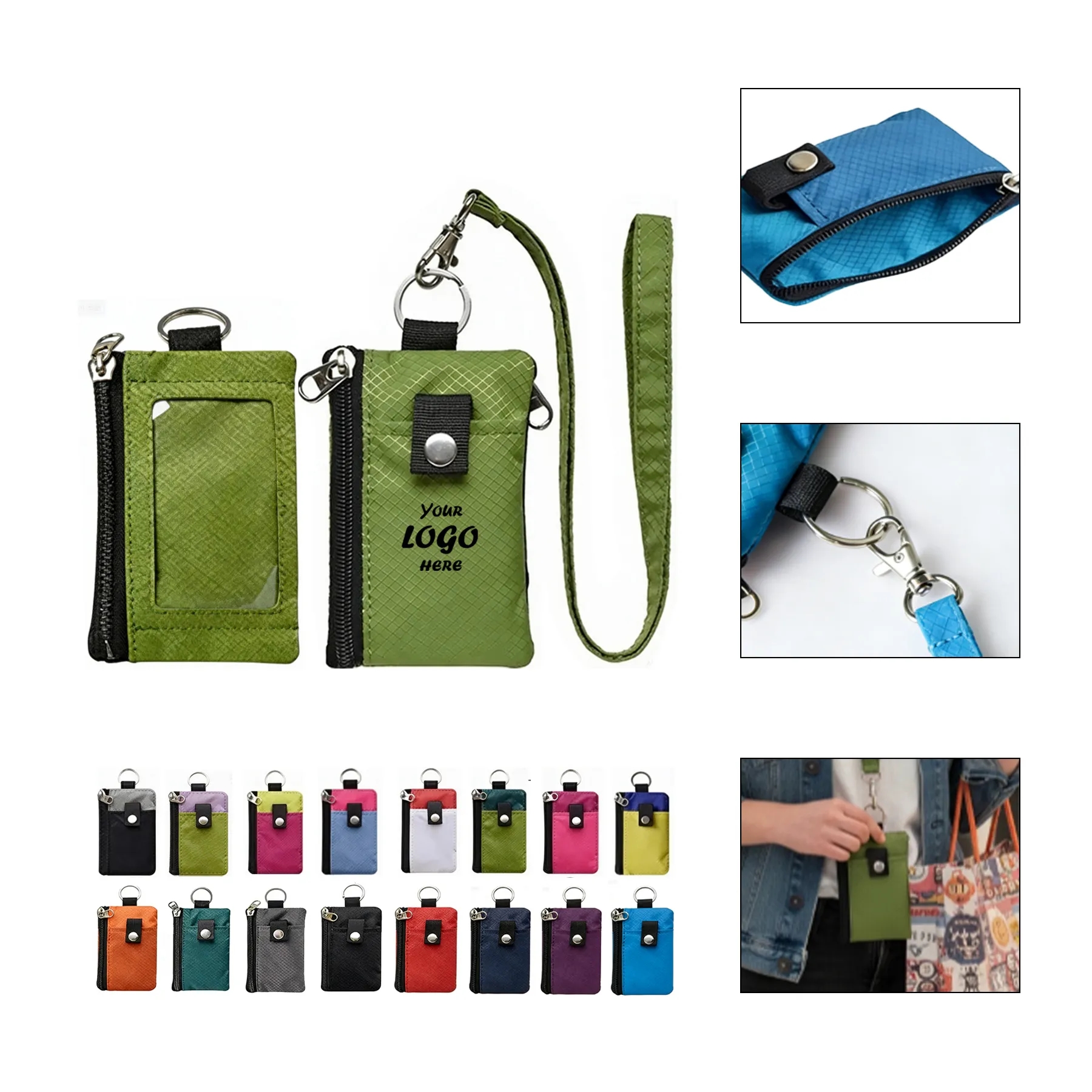 RFID Blocking ID Window Mini Wallet W/ 18.25in Lanyard