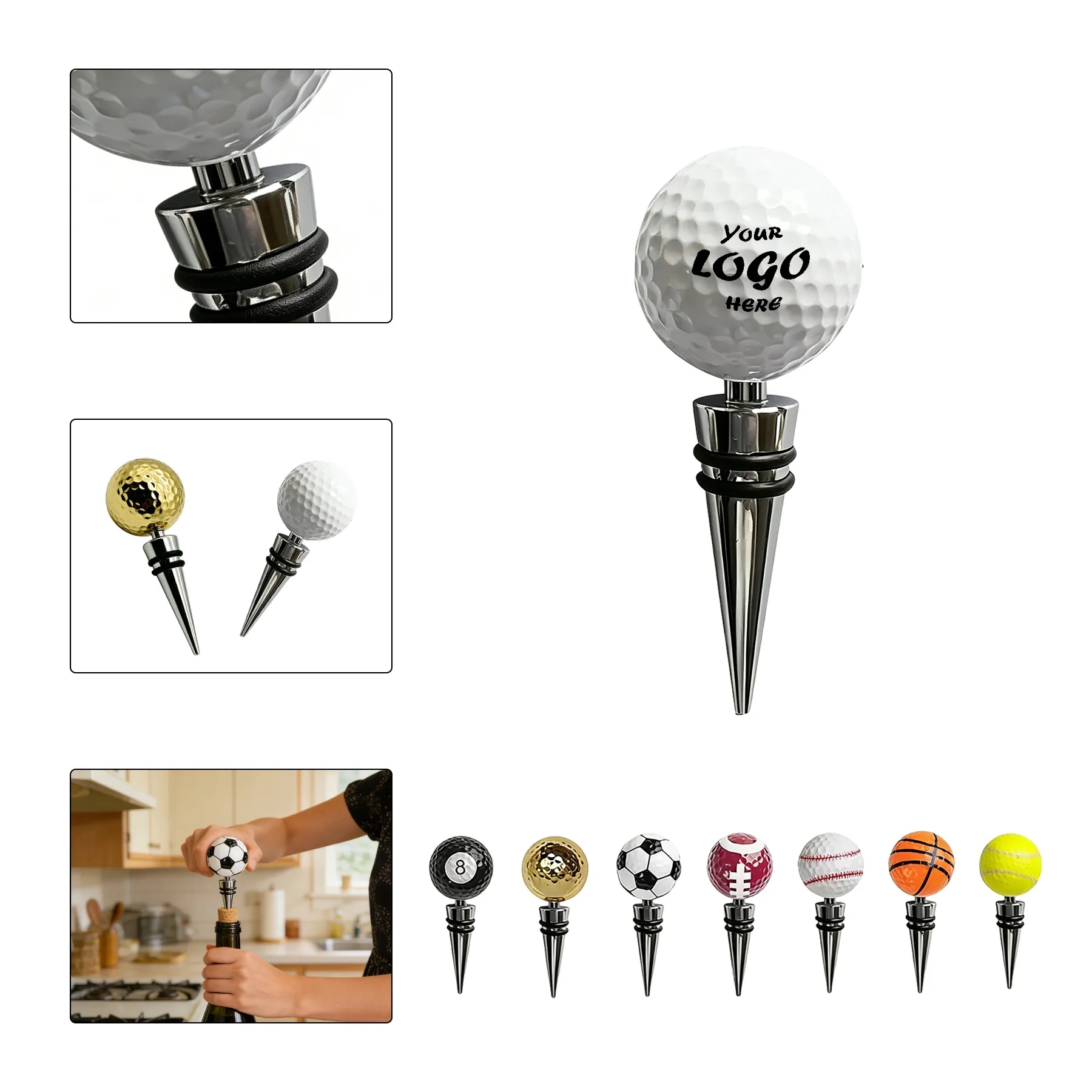 Spherical Alloy And Rubber Wine Bottle Stopper Gift