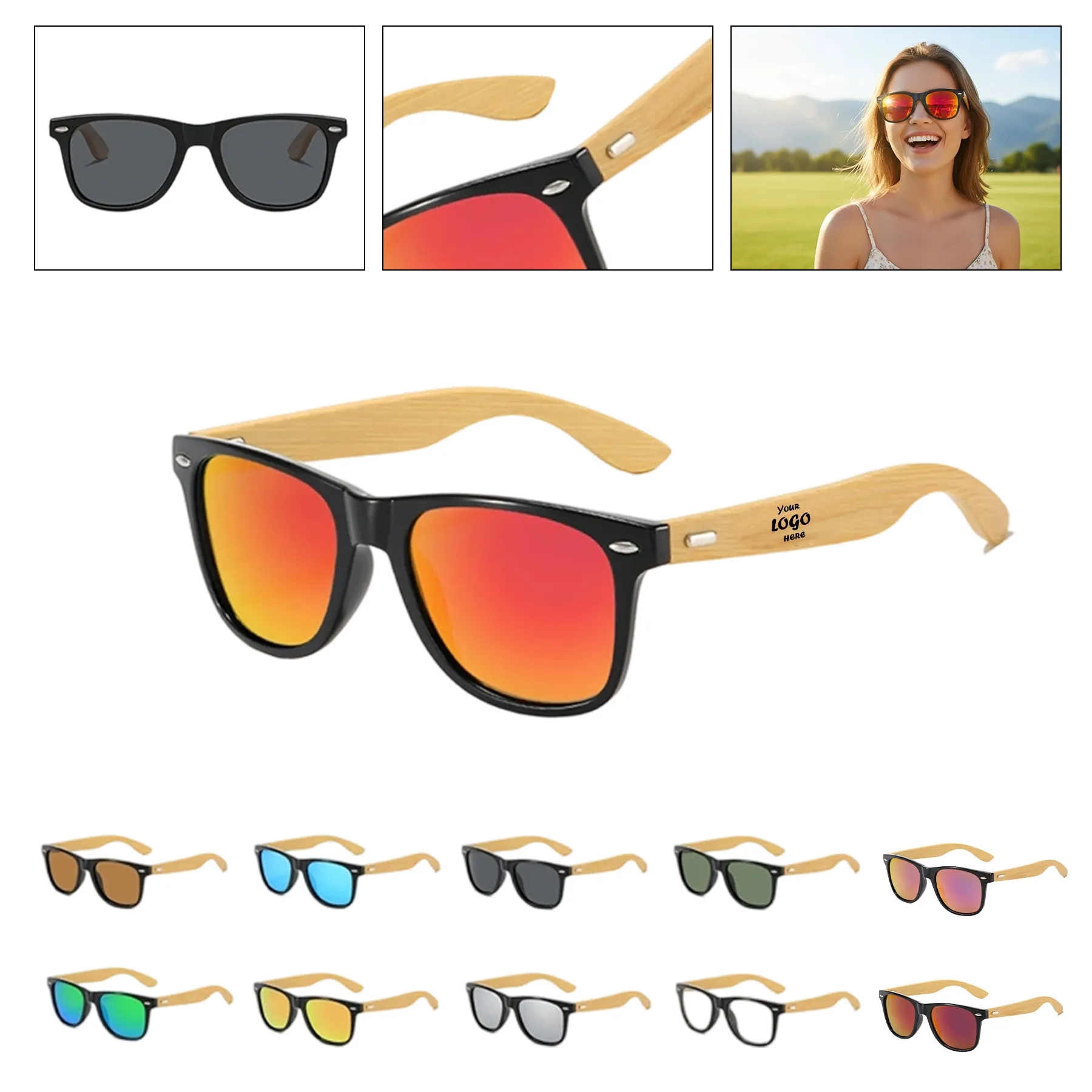 UV Protected Unisex Bamboo Polarized Retro Sunglasses