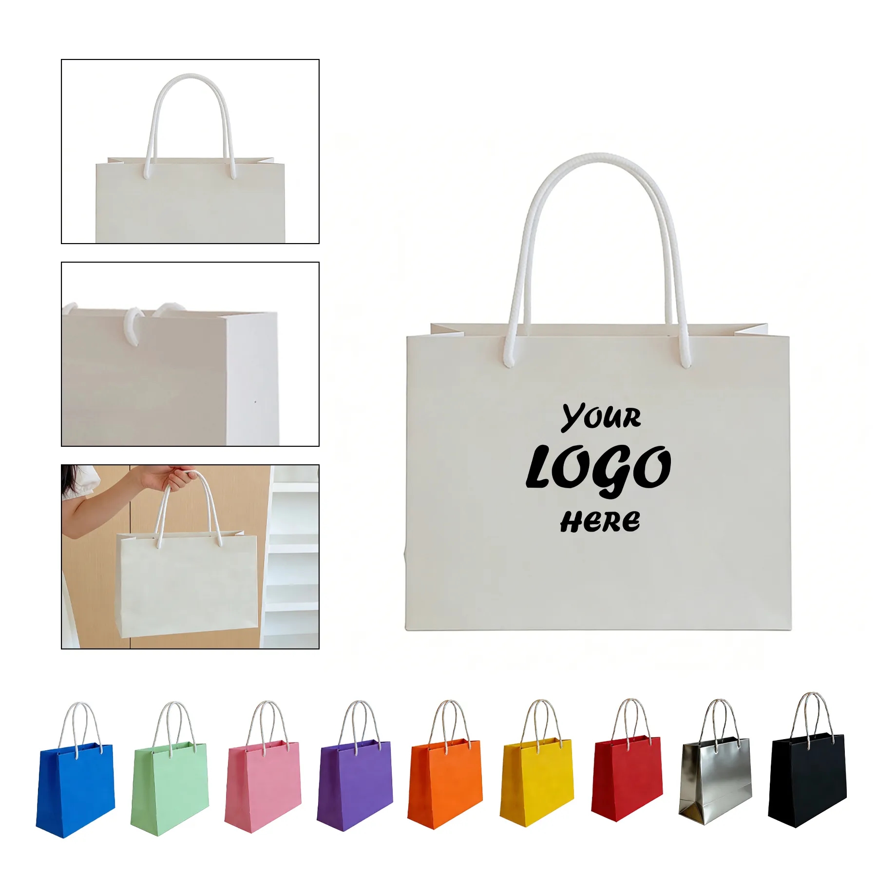 White Paper Euro Tote Bag With Cotton Rope Handles