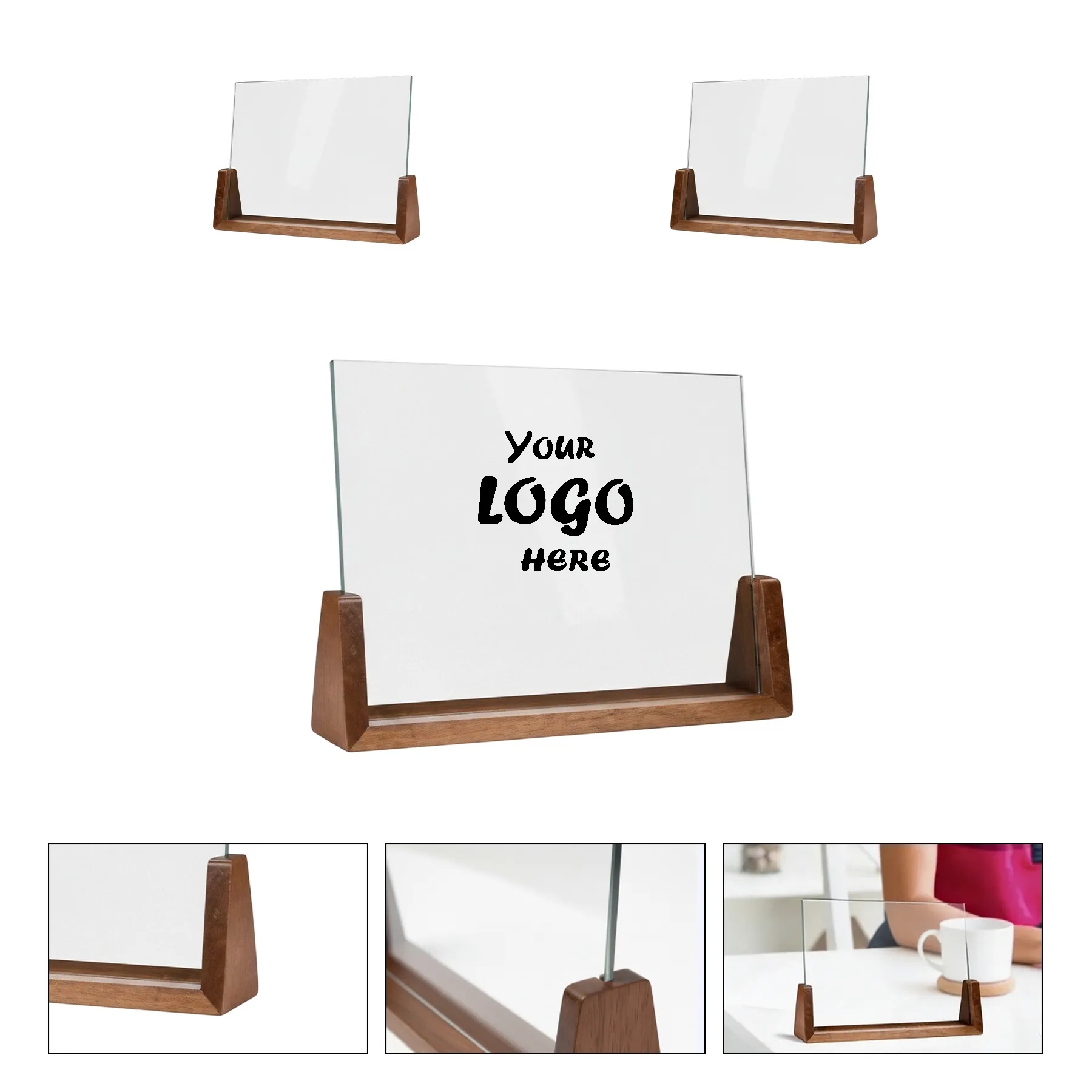 Personalized Crystal Mirror Award Plaque with Wood Base
