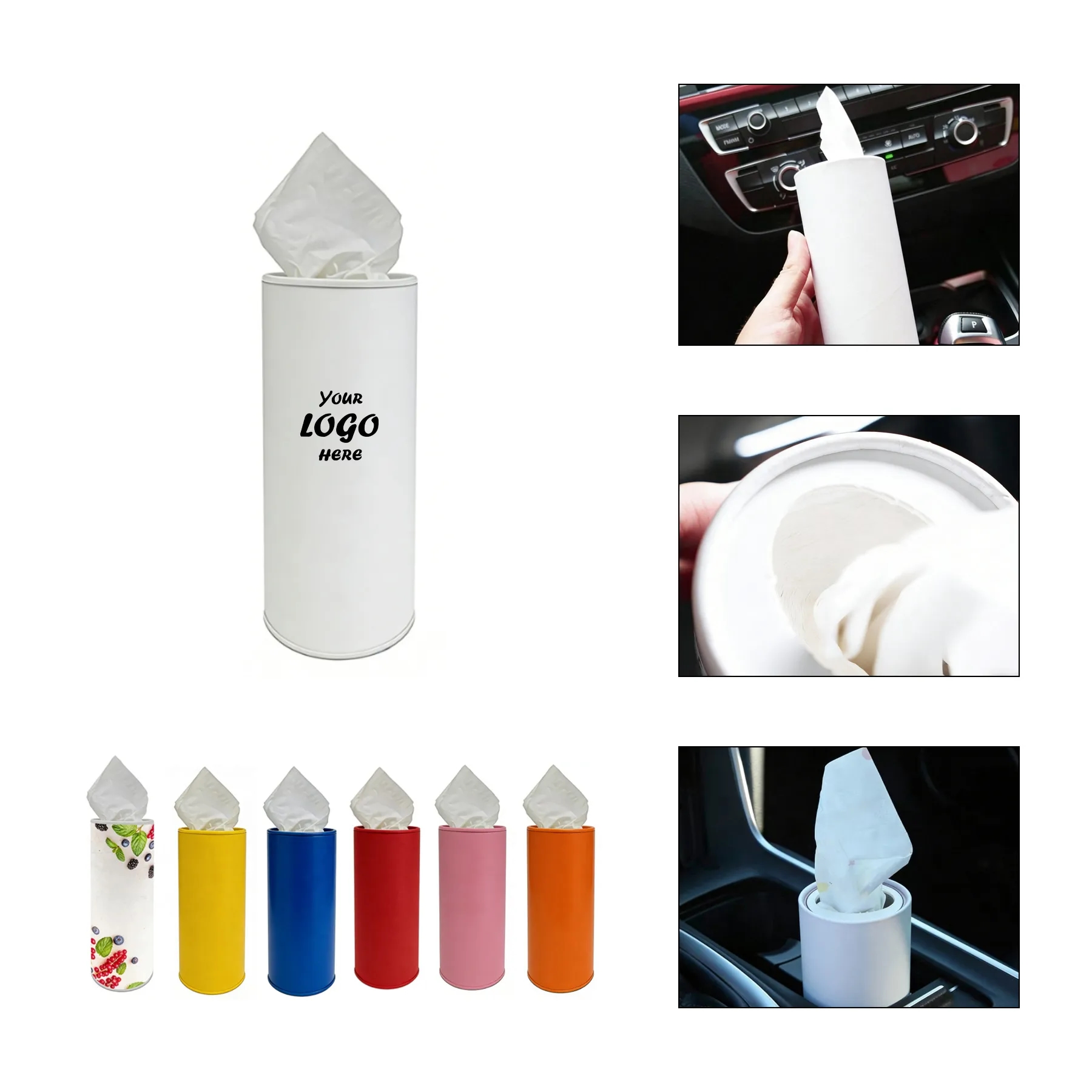 Compact 2 Ply Tissue Canister For Car Cup Holder Use