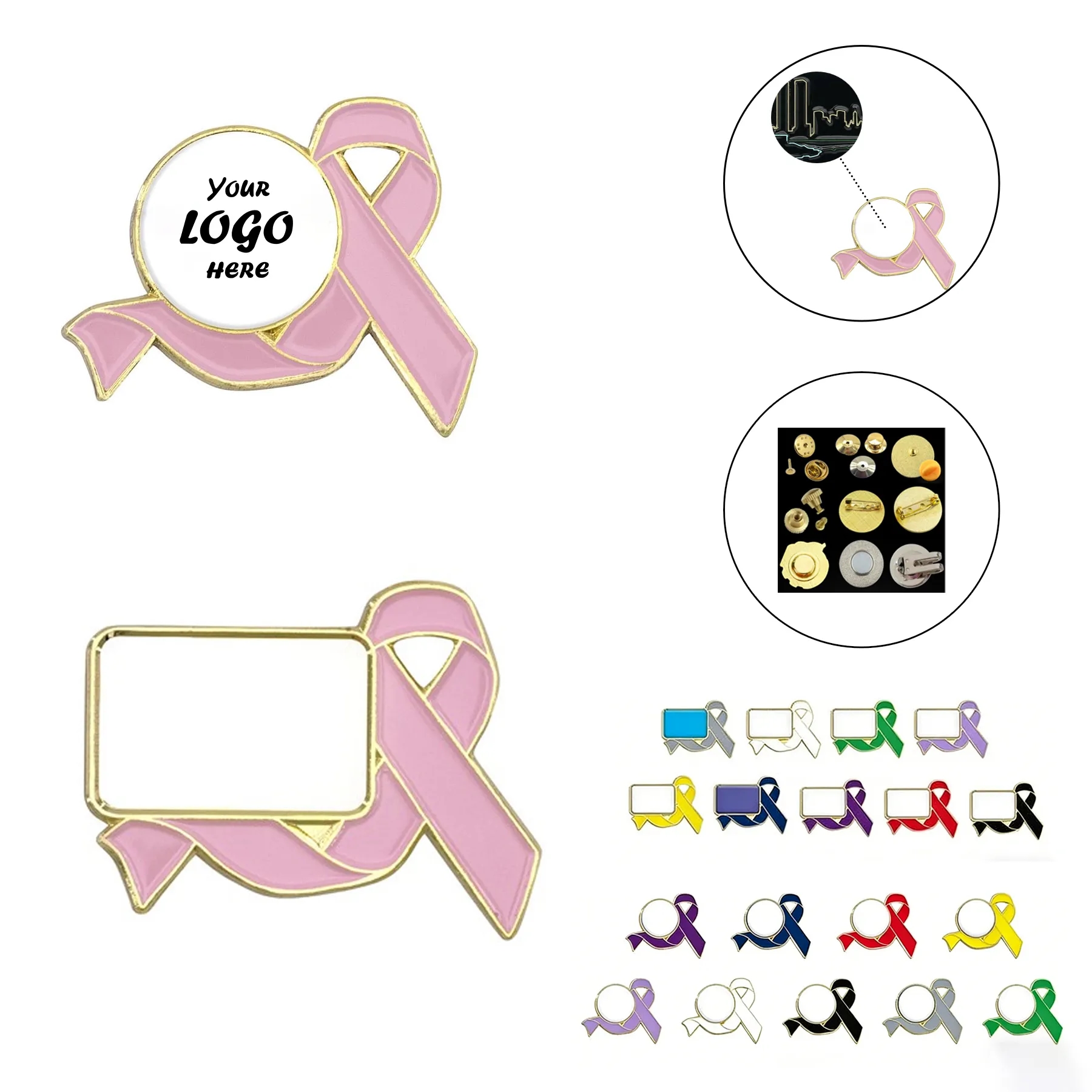 1inch Awareness Ribbon Lapel Pin With Full Color Logo Dome