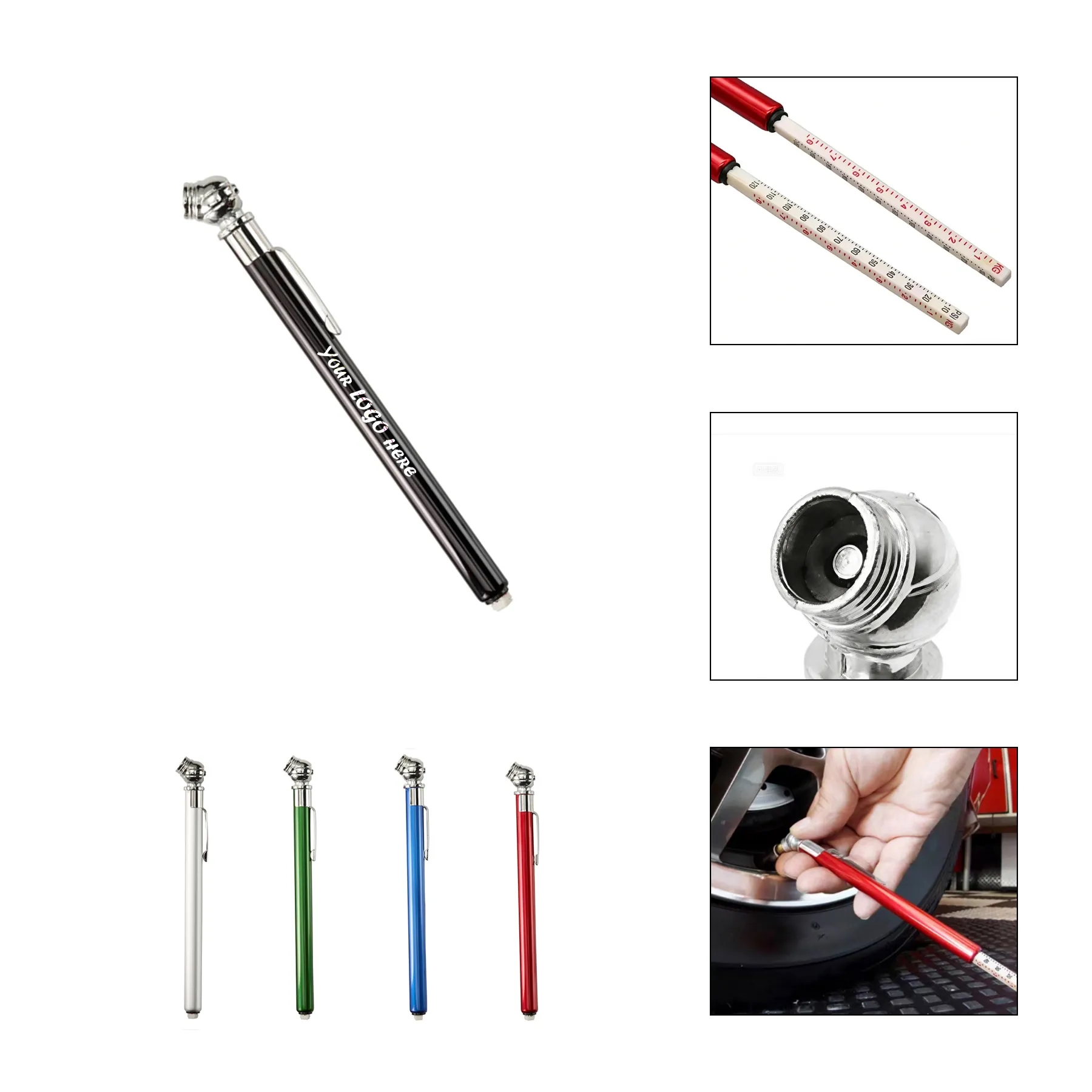 High Pressure Aluminum Tire Gauge With Metal Clip