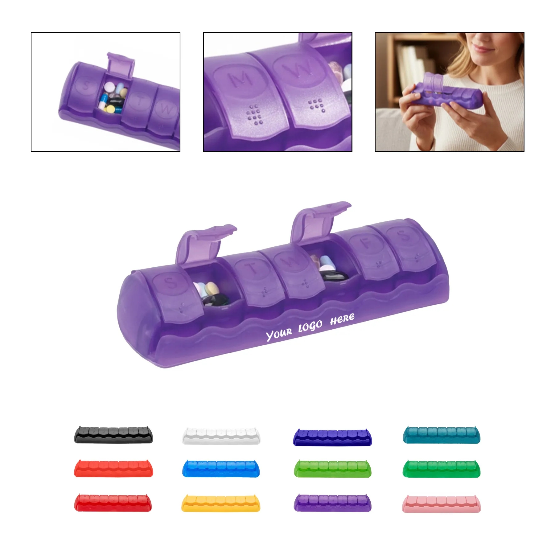 7-Day Pill Organizer Case With Braille And Logo
