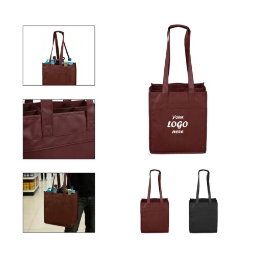 Logo Print 6-Bottle Non-Woven Wine Isolated Tote