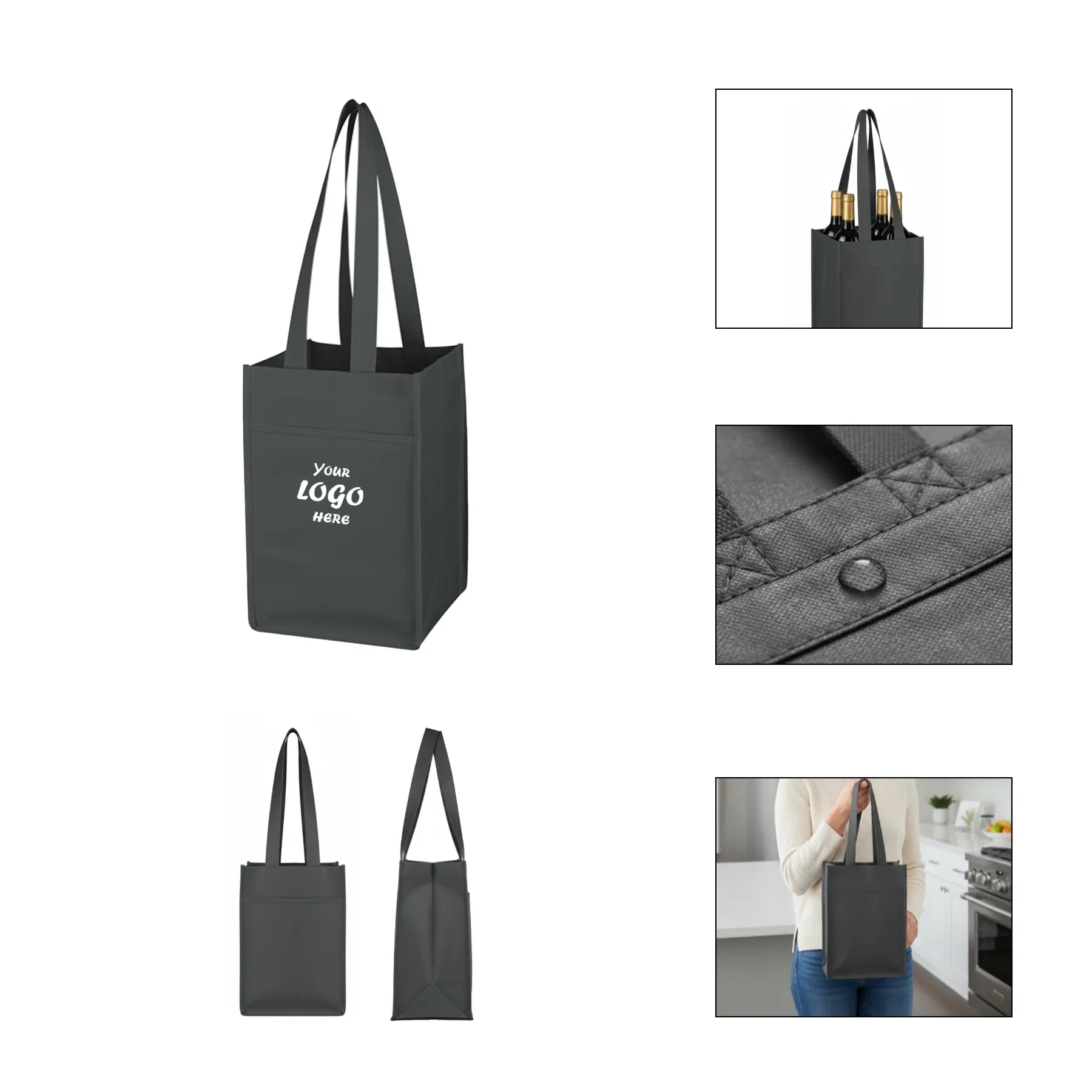 4-Bottle Non-Woven Wine Tote With Dividers And Pocket