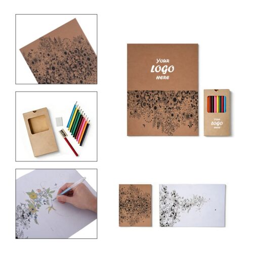 Adult Coloring Book Set With 12 Colored Pencils