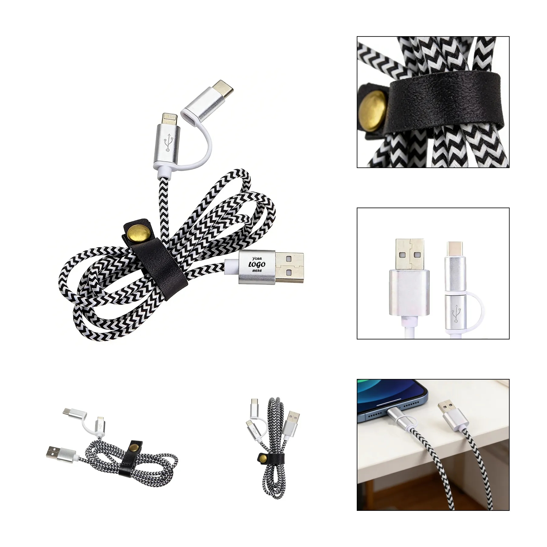 3-In-1 Braided Charging Cable With Adapters