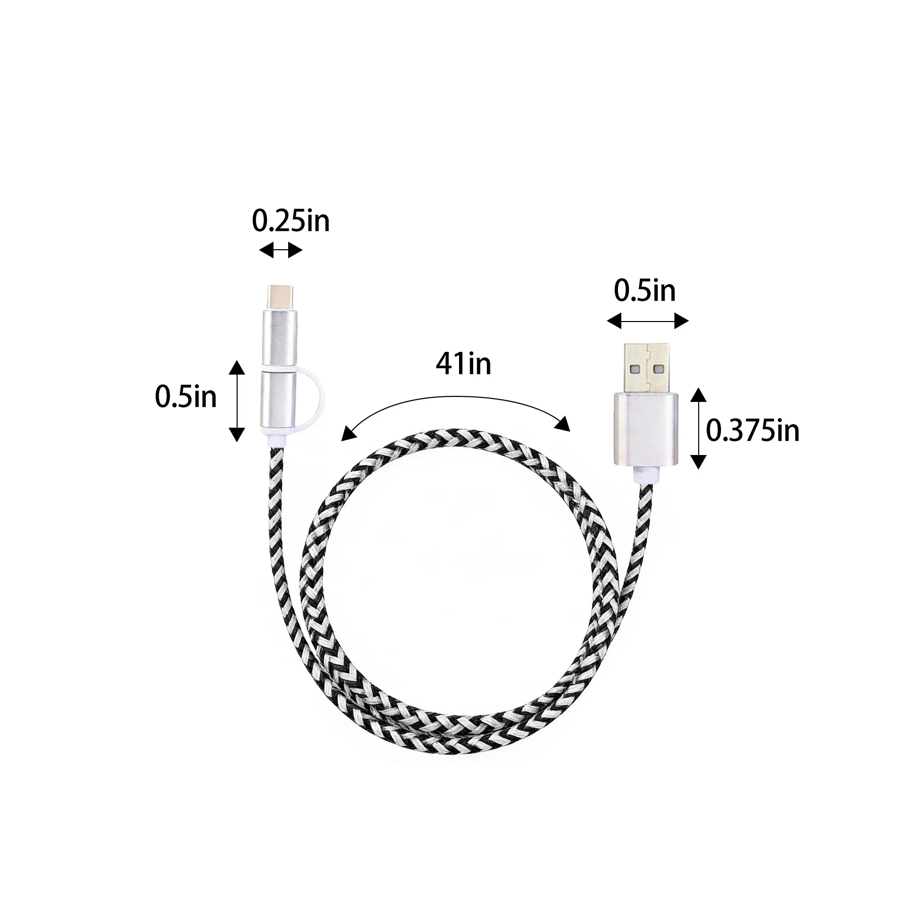 3-In-1 Braided Charging Cable With Adapters - Image 2