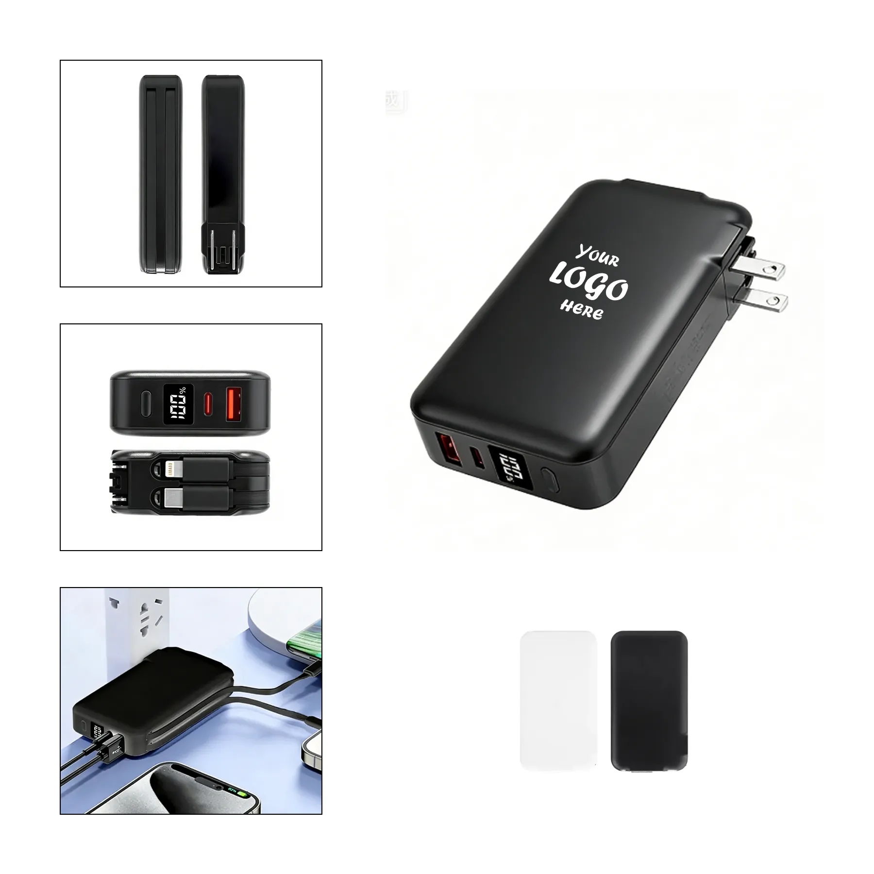 All-In-One 10000mAh Corded Power Bank With Display