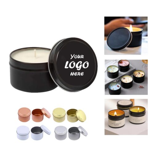 Scented Soy Wax Candle In Tin With Custom Lid Print