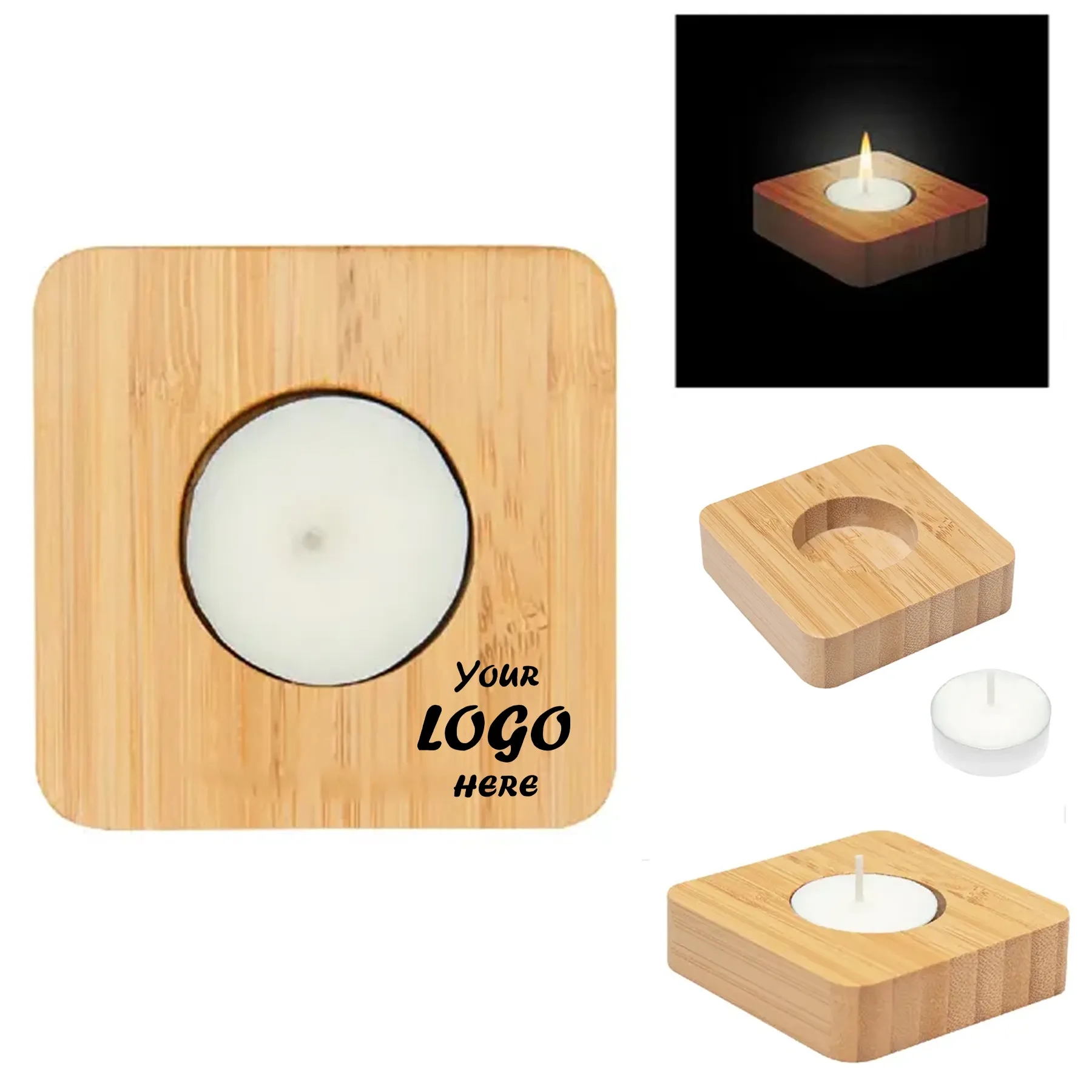 Bamboo Tea Light Holder With Soy Candle For Decor