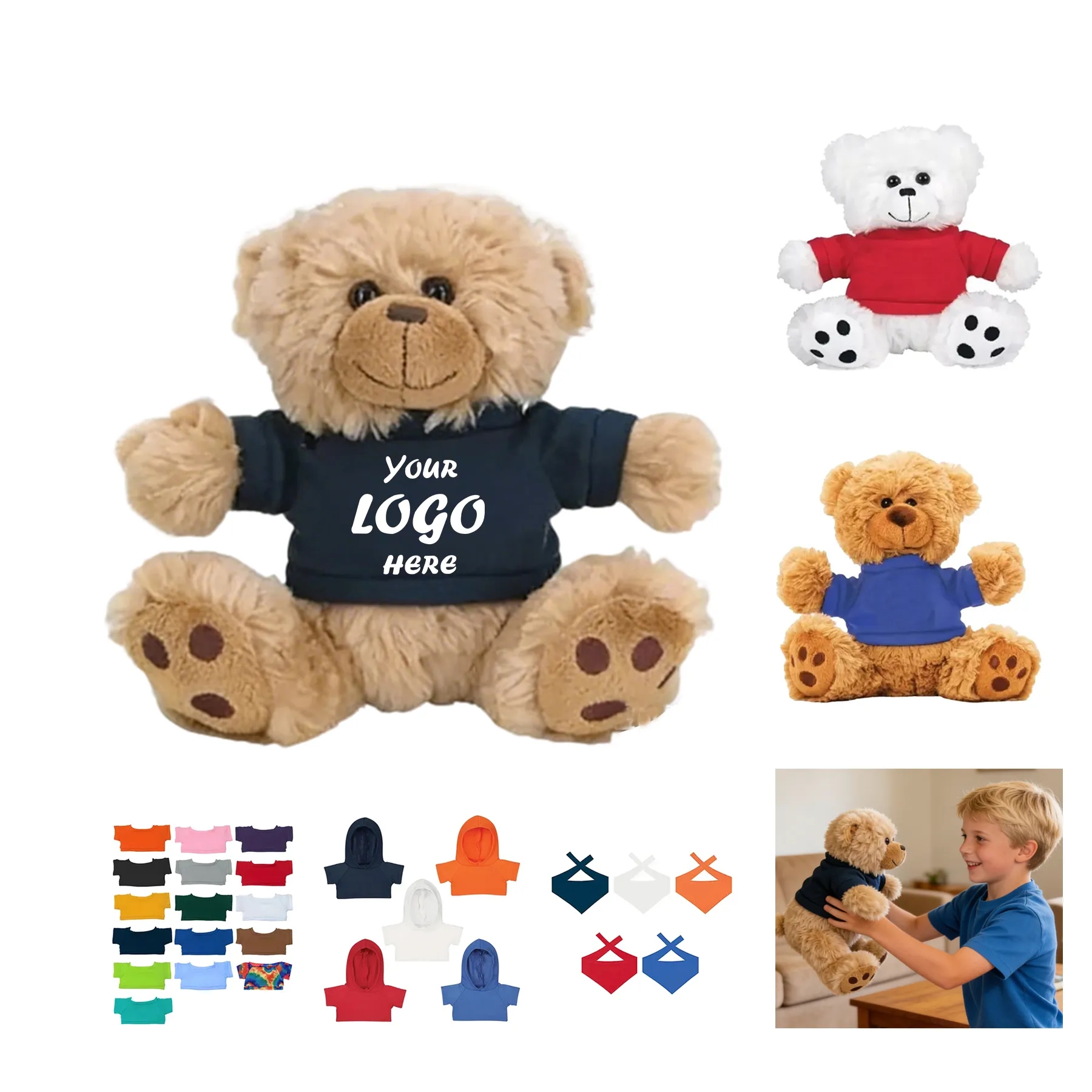 8 Inch Custom Plush Teddy Bear With Printable T Shirt Front