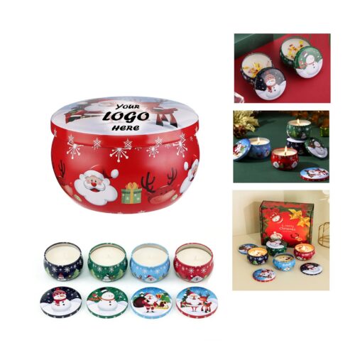 Christmas Candle Gift Set In Metal Tins With Scents