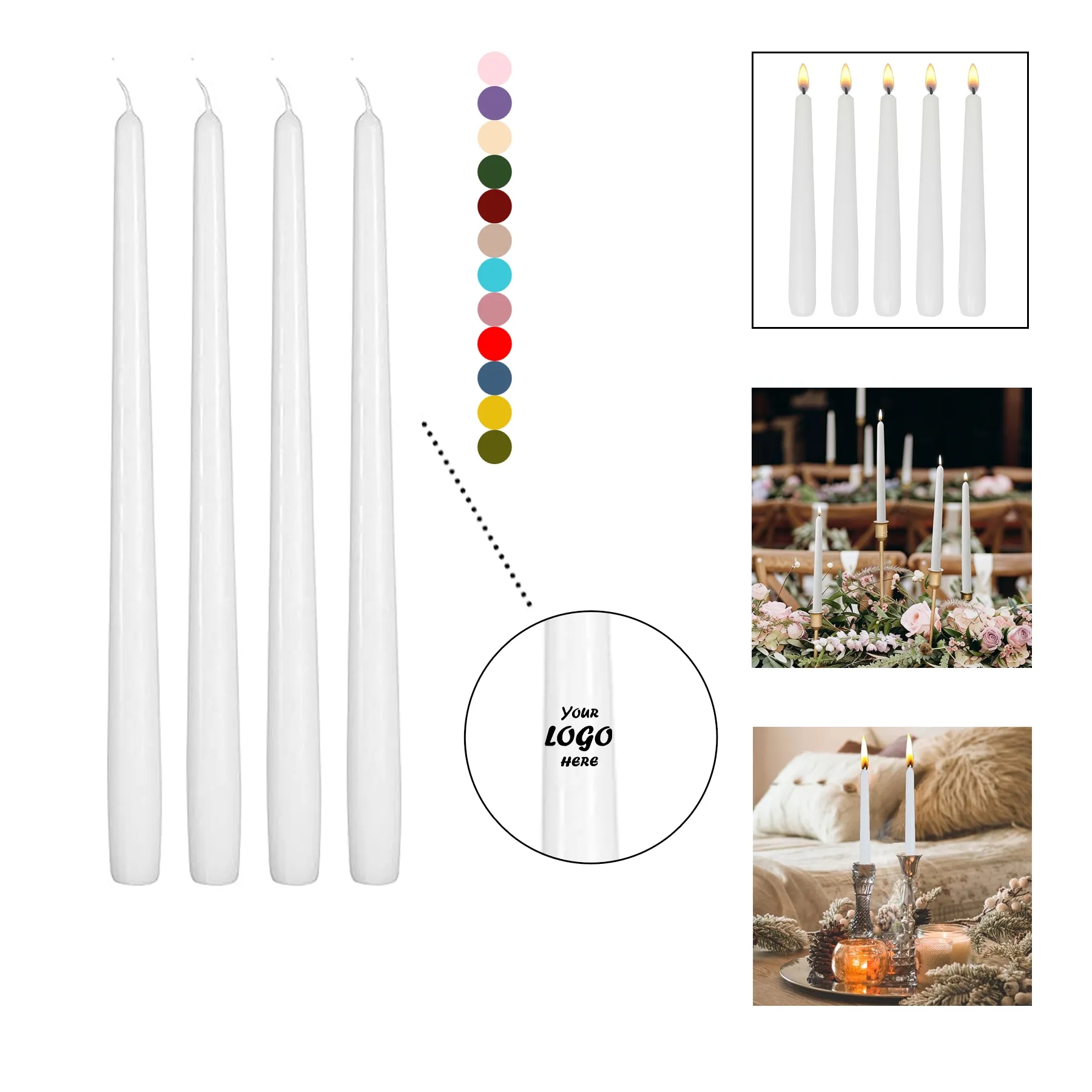 Fully Custom Smokeless Taper Candles In Bright Colors