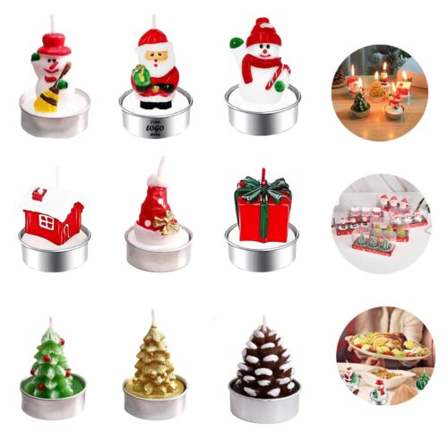 Christmas Santa Tree Candles In Metal Tea Light Holders