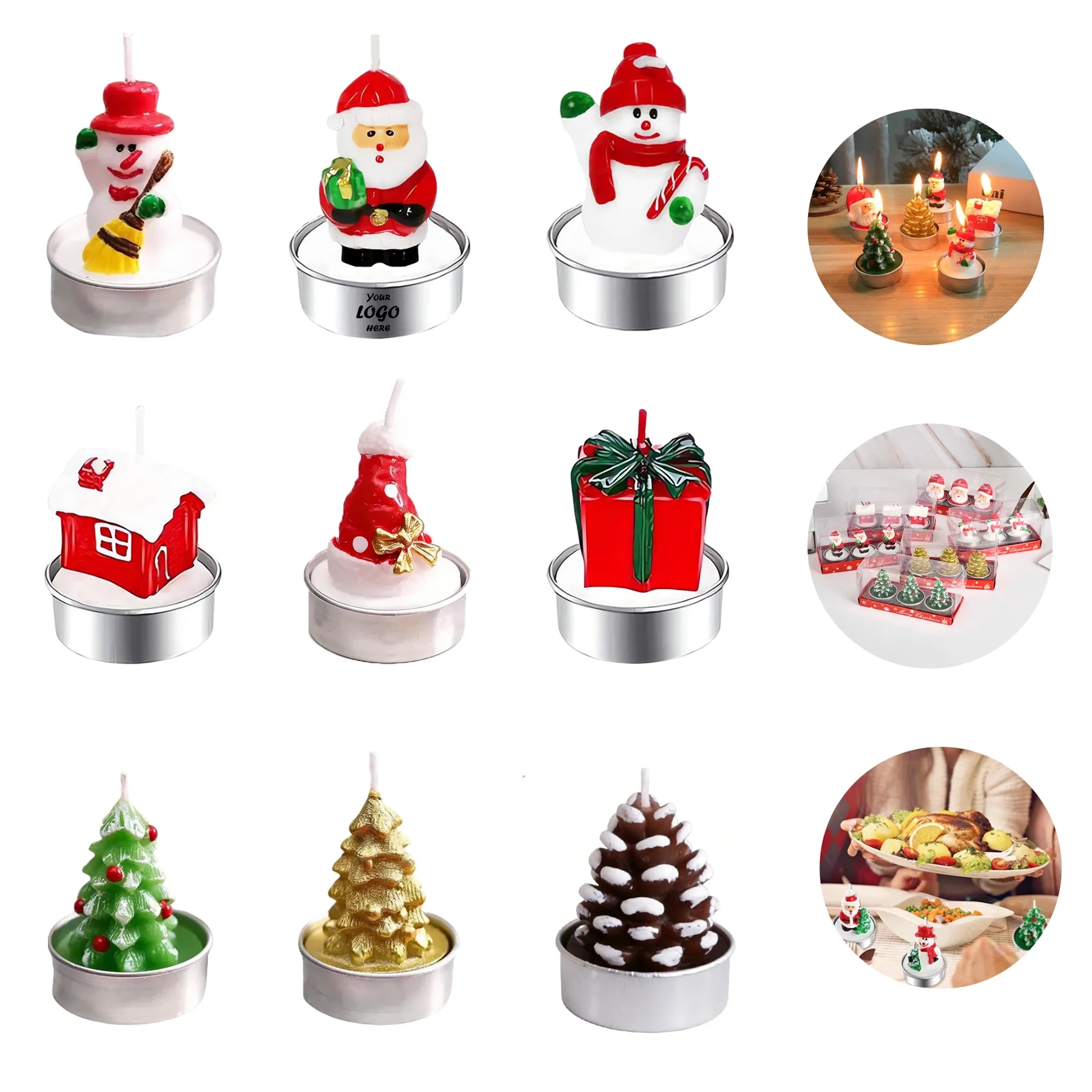 Christmas Santa Tree Candles In Metal Tea Light Holders