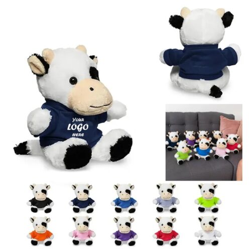 7 Inch Plush Cow With Customizable Polyester T Shirt