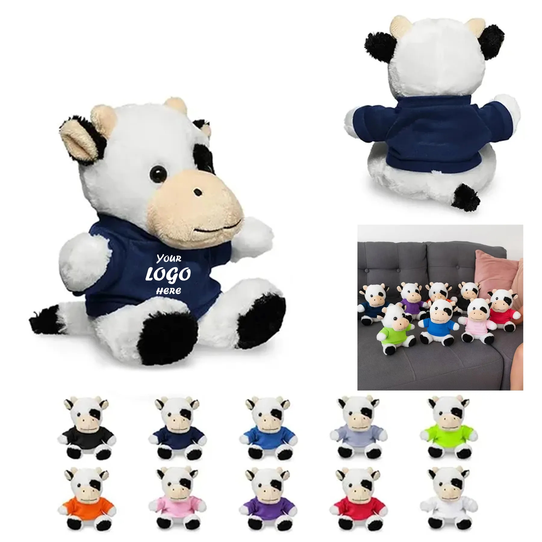 7 Inch Plush Cow With Customizable Polyester T Shirt
