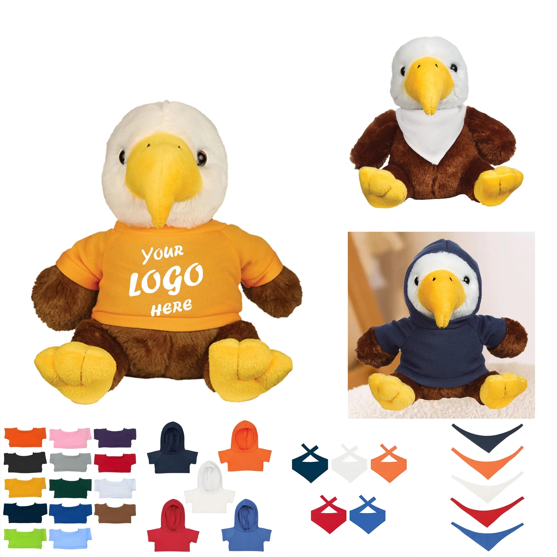 6 Inch Eagle Plush With Custom Shirt Hoodie Or Bandana