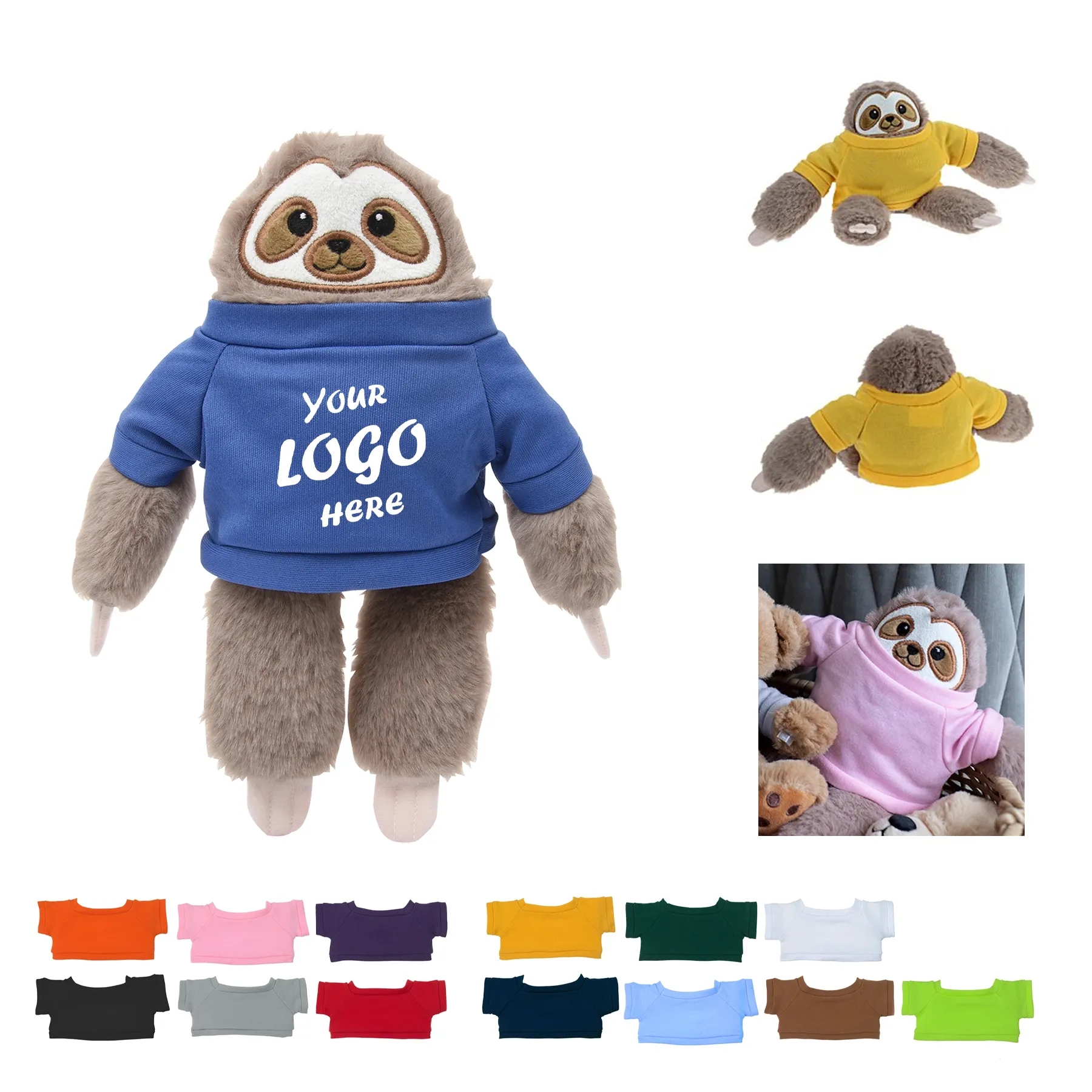 6" Cute Sammy Sloth Plush With Custom Shirt Decoration