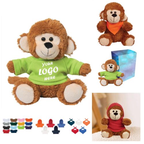 6 Inch Cuddly Monkey Plush With Custom Apparel