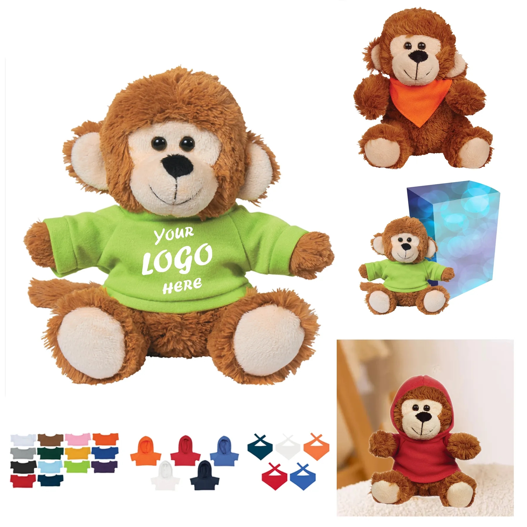 6 Inch Cuddly Monkey Plush With Custom Apparel
