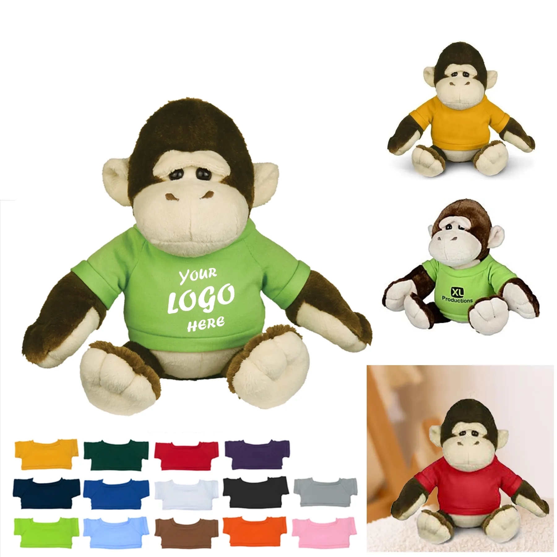 6 Inch Gorilla Plush With Custom Shirt Hoodie Or Bandana