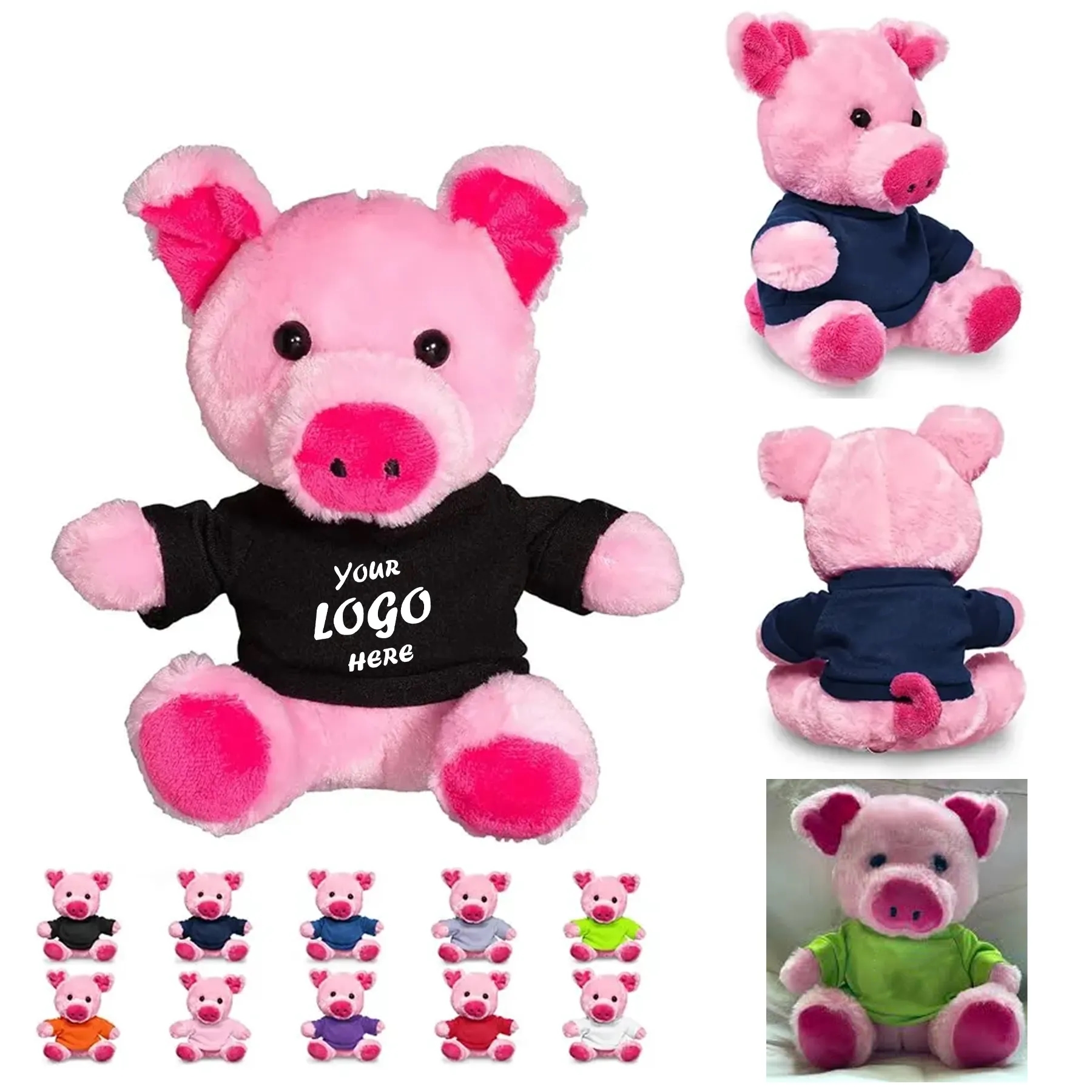 7 Inch Plush Pig With Custom Polyester T Shirt