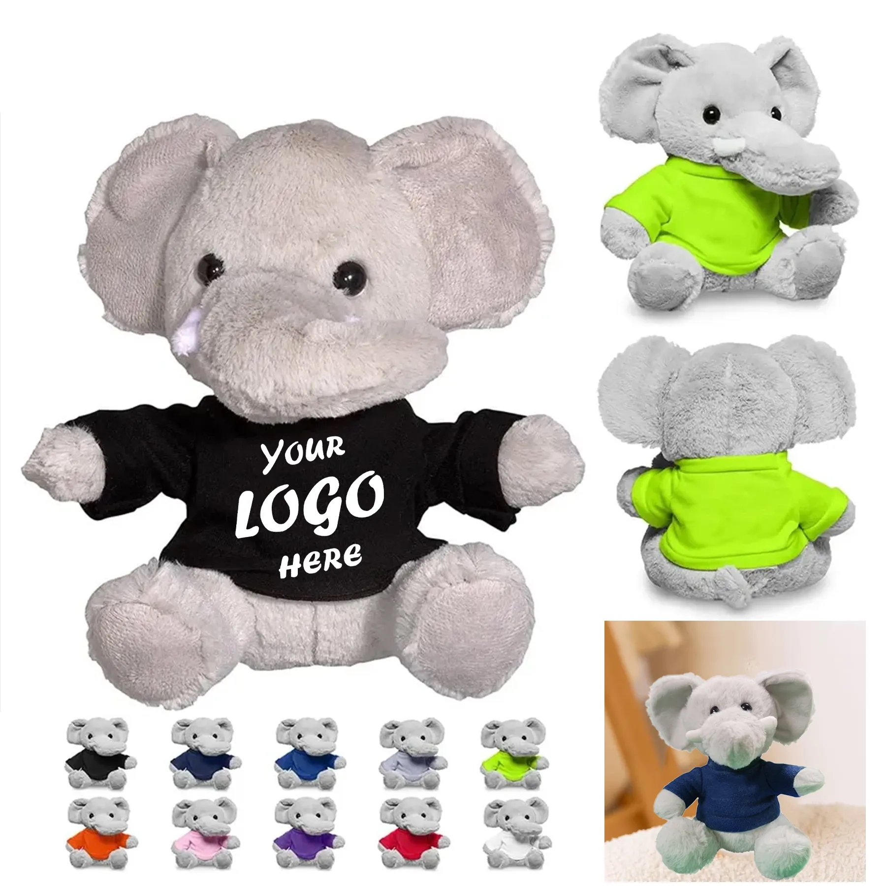7 Inch Plush Elephant With Custom Polyester T Shirt