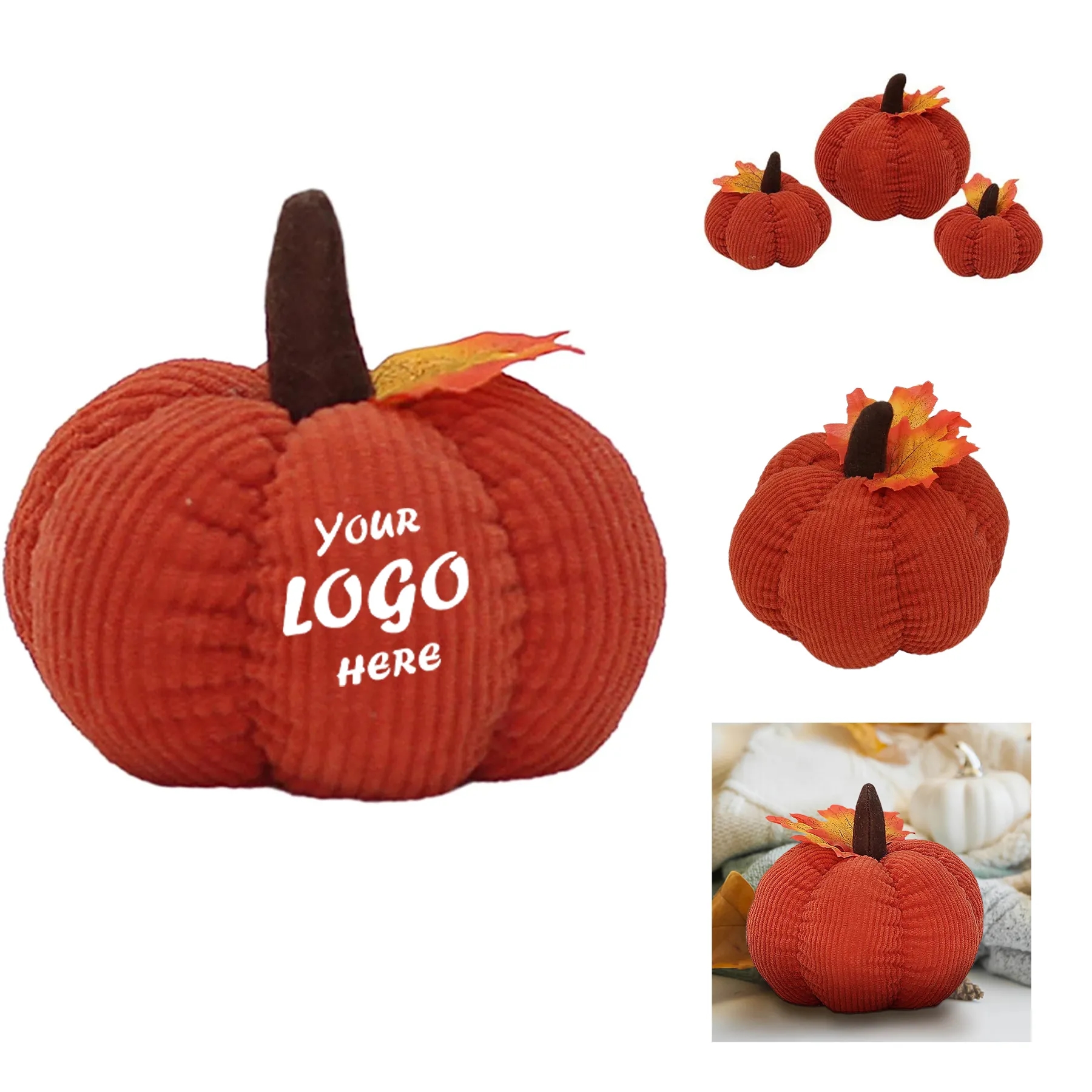 5" Pumpkin Shaped Plush Toy With Front Custom Imprint