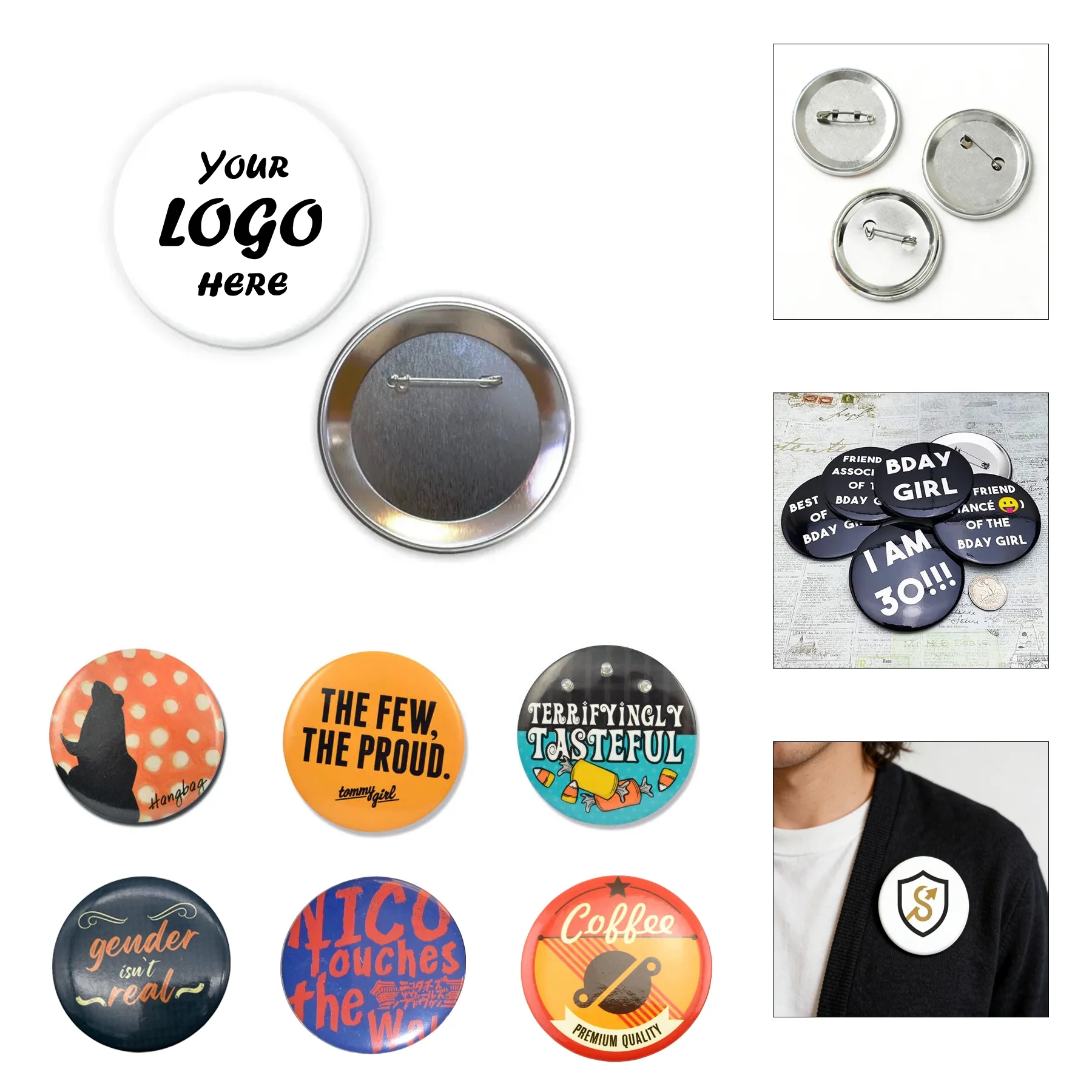 3 Inch Round Button With Pin Back Full Color Print