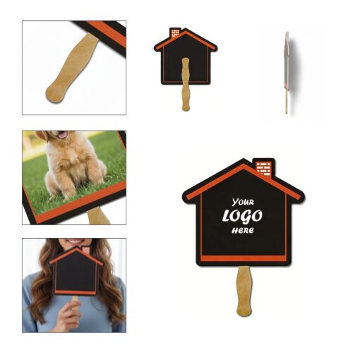 Full Color House Shaped Laminated Hand Fan Display