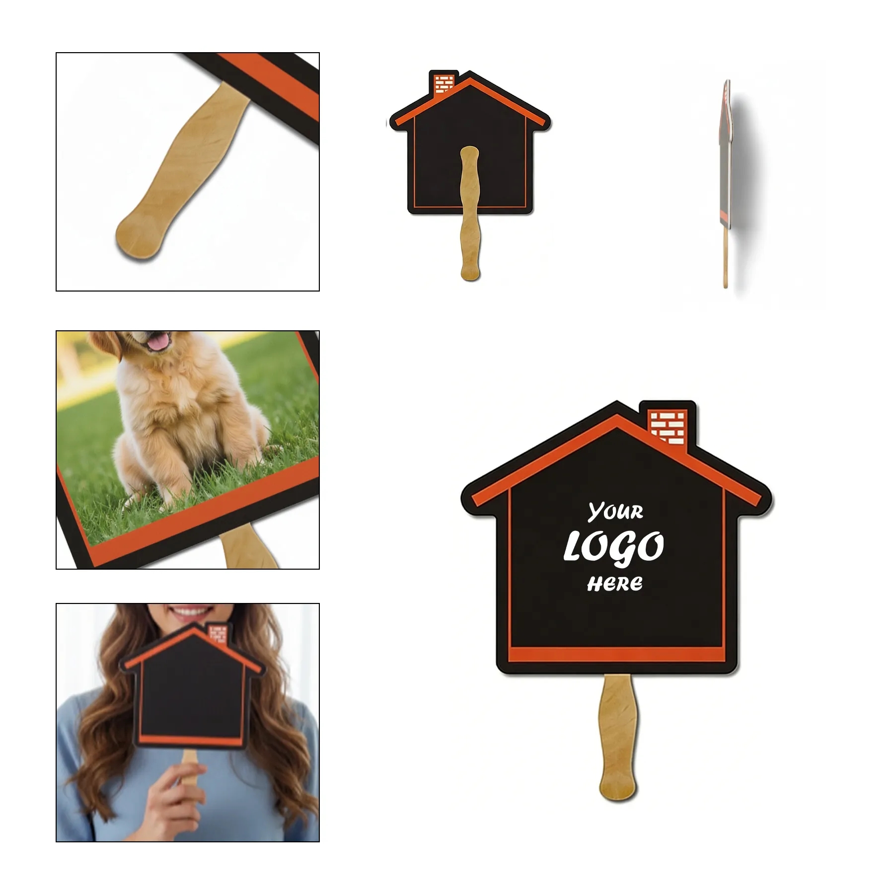 Full Color House Shaped Laminated Hand Fan Display