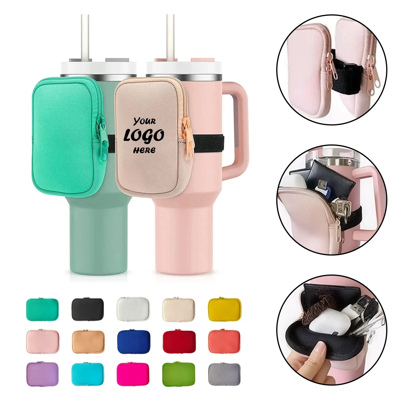 Portable Bottle Holder Bag With Coin Pouch And Strap