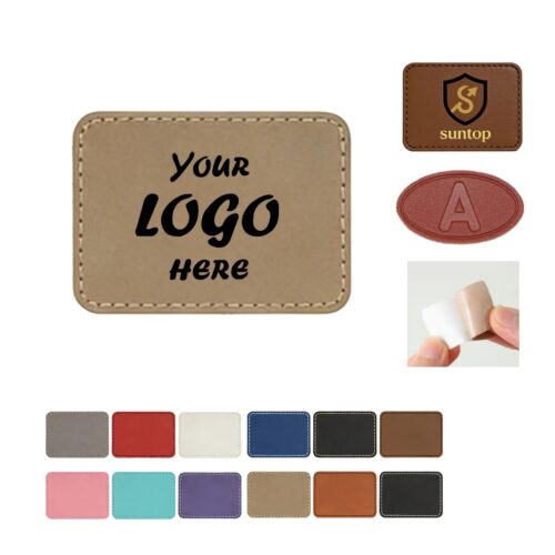 3" x 2" Premium Rectangle Leatherette Patch With Adhesive Ba