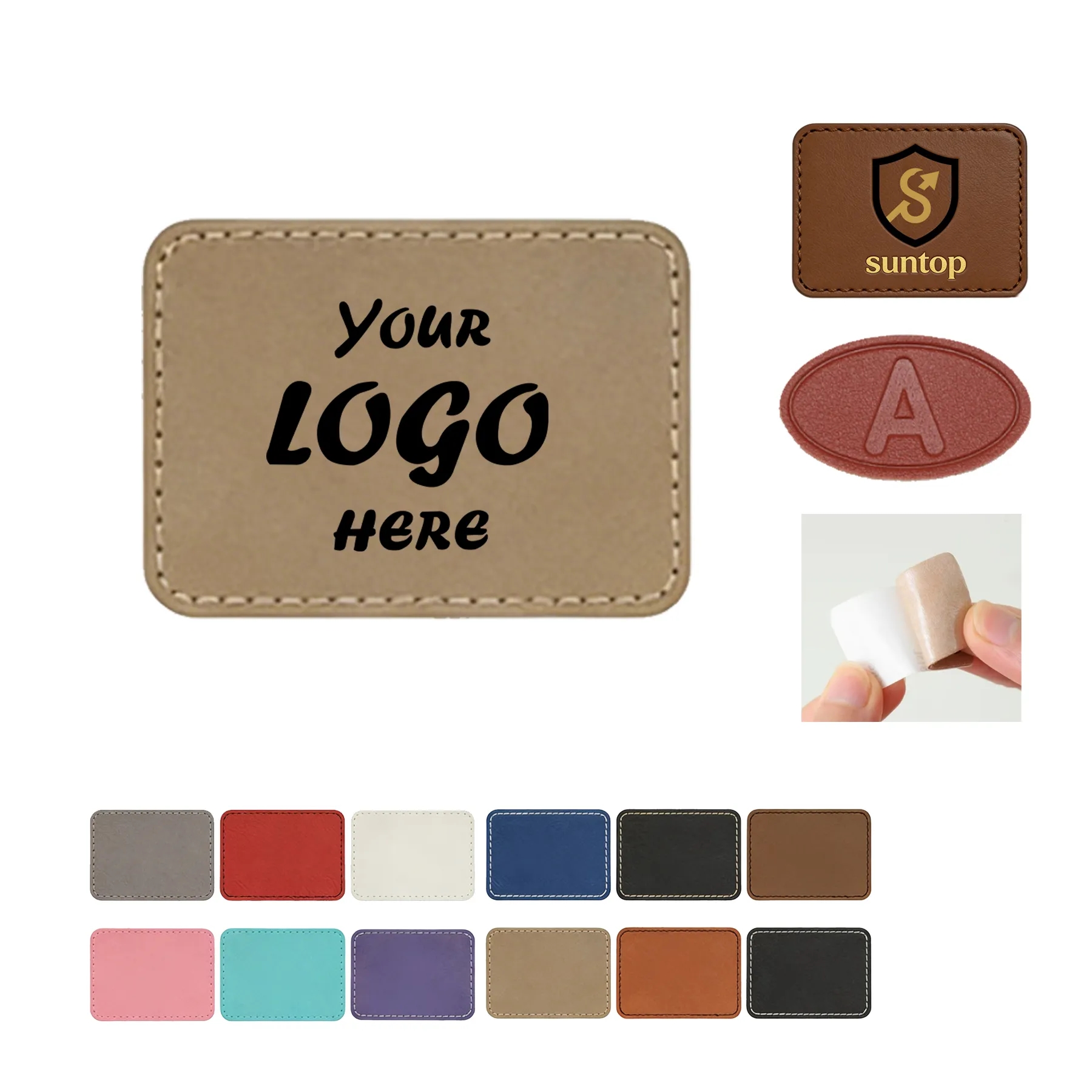 3" x 2" Premium Rectangle Leatherette Patch With Adhesive Ba