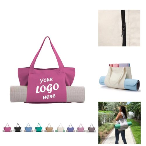 Versatile Canvas Yoga Mat Tote Bag With Zipper Pocket