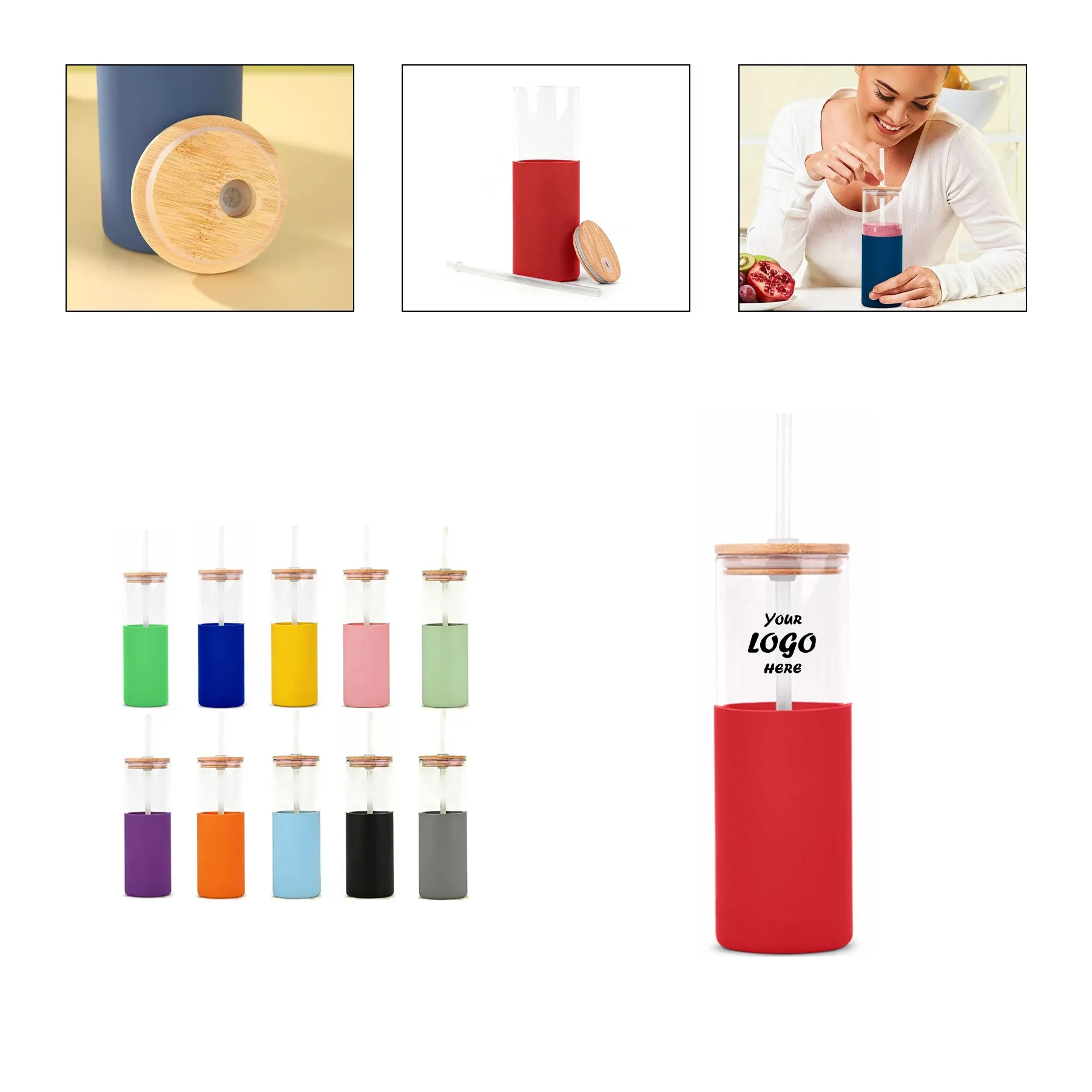 18 Oz Glass Tumbler With Lid Straw And Silicone Grip