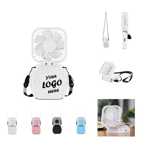 Portable Rechargeable Desk And Neck Fan With Lanyard