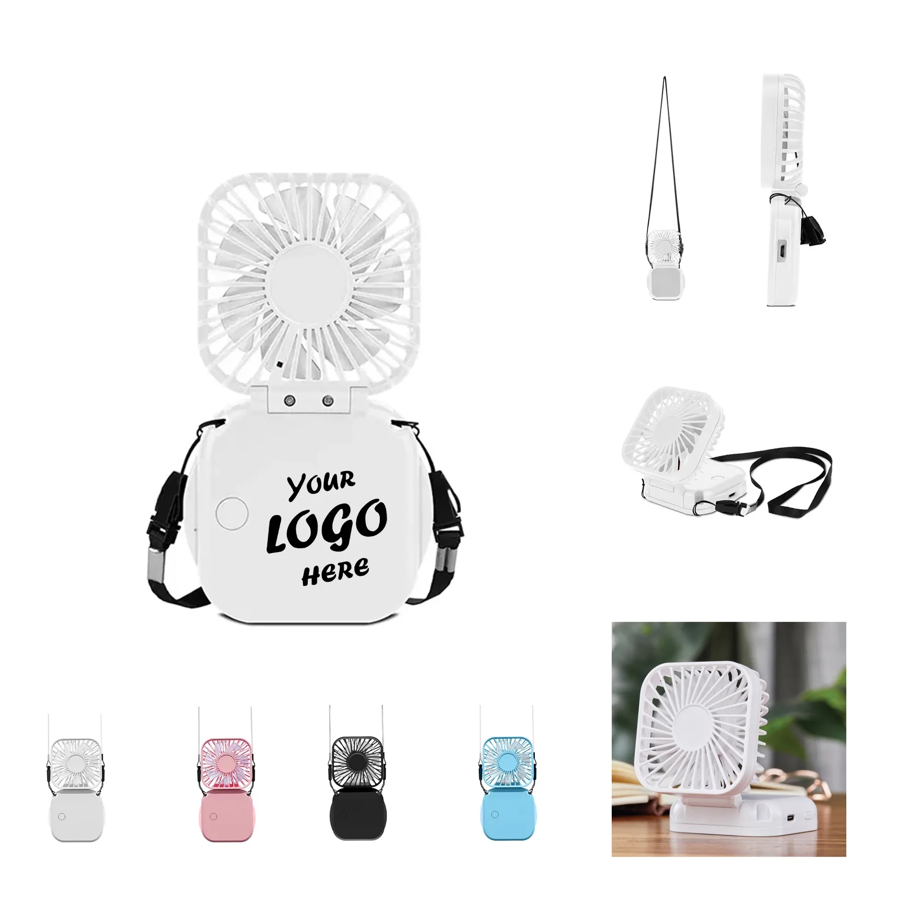 Portable Rechargeable Desk And Neck Fan With Lanyard