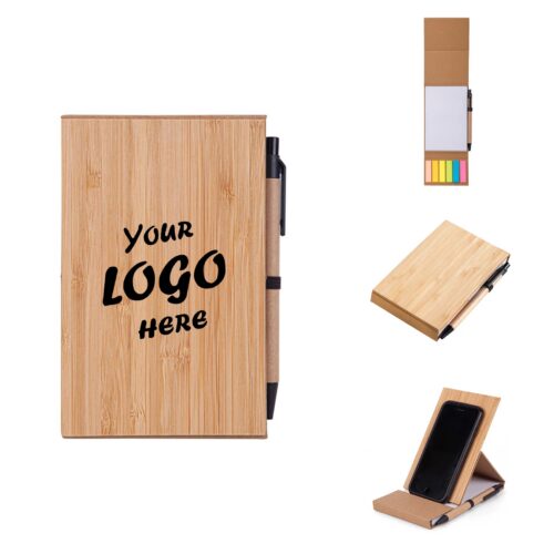 4x6 Bamboo Phone Holder Notepad Set With Pen And Flags