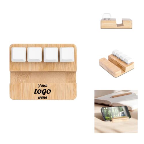 Bamboo Phone Stand Stress Reliever With Keypad