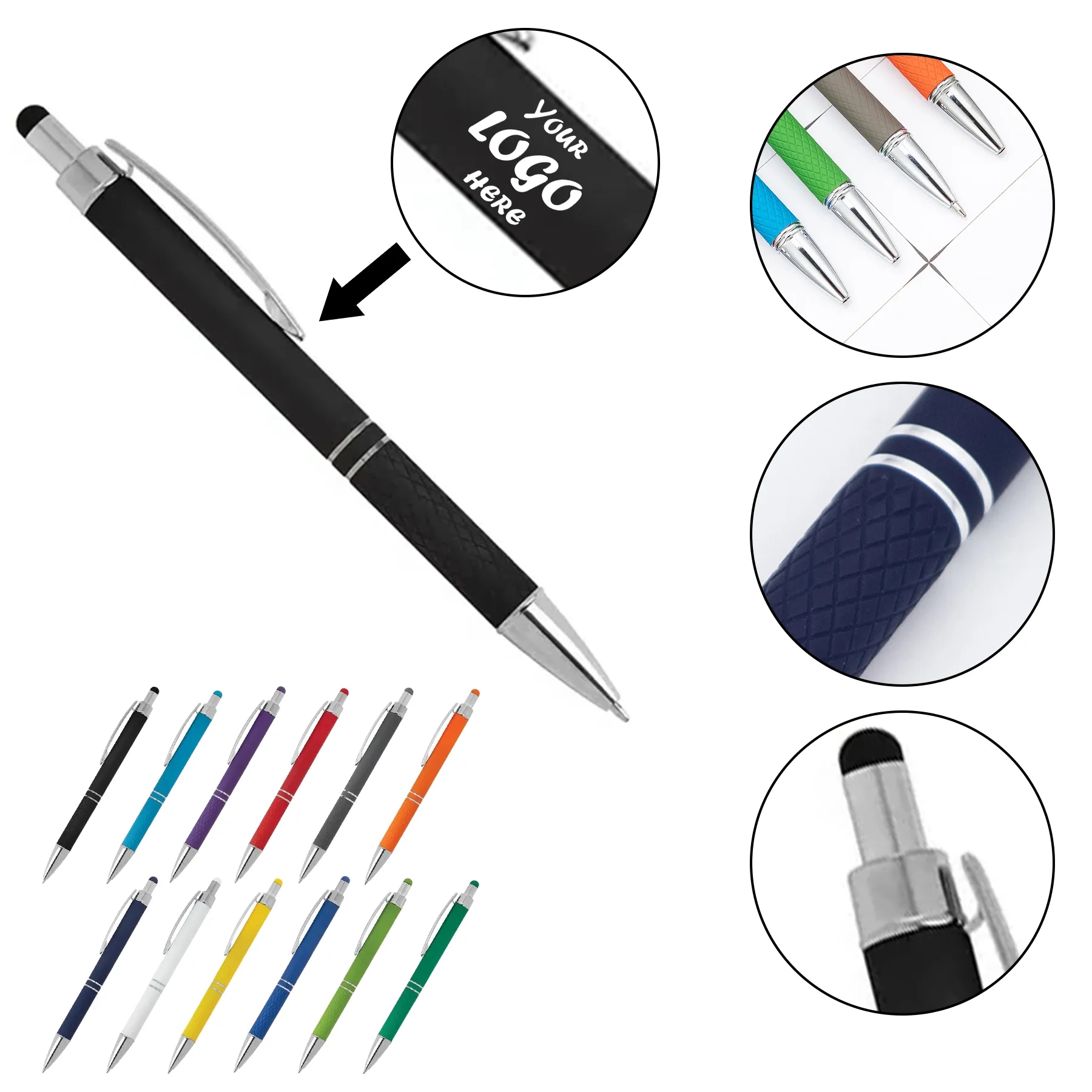 Soft Touch Stylus Ballpoint Pen With Textured Grip