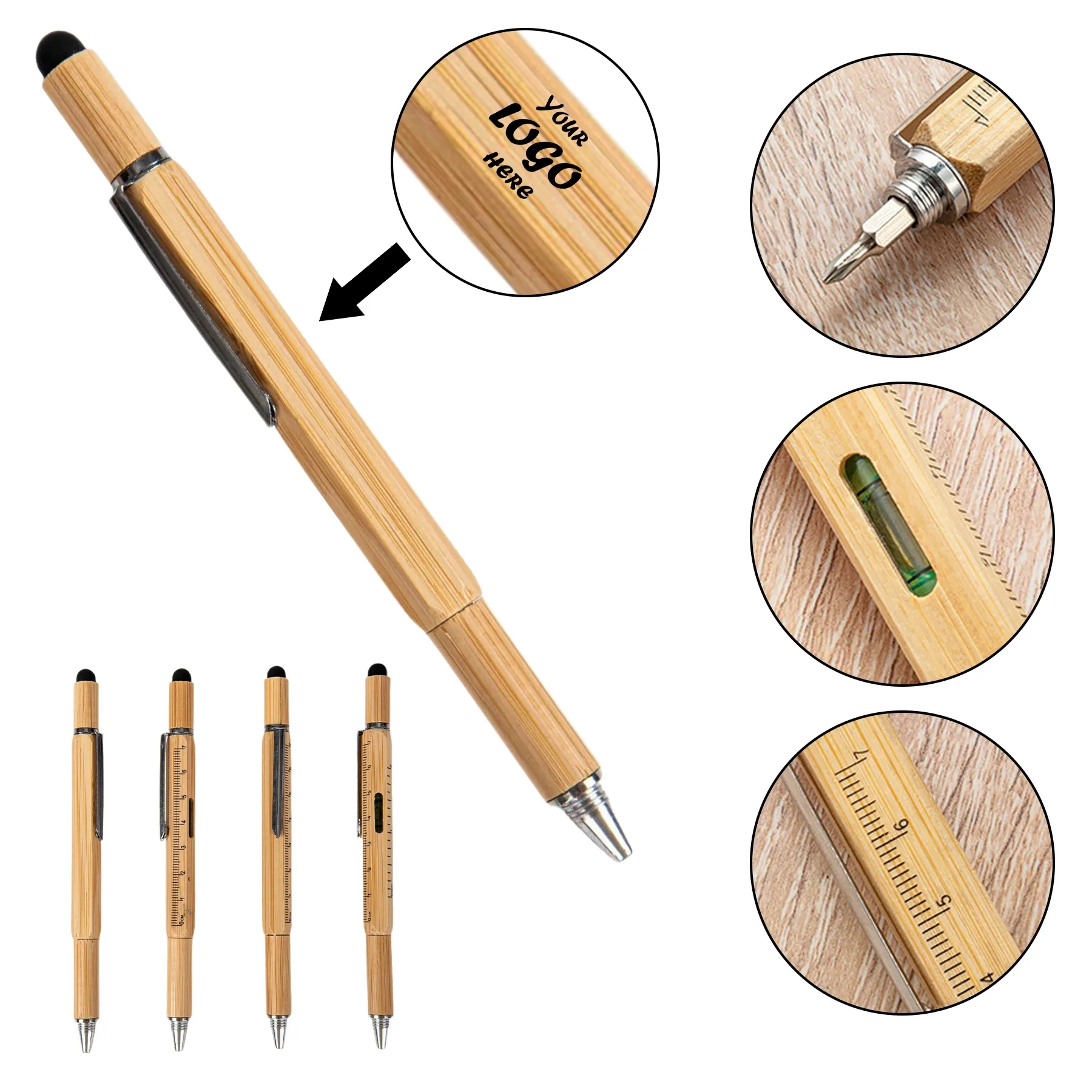 Bamboo Multi Tool Stylus Pen For Utility And Travel