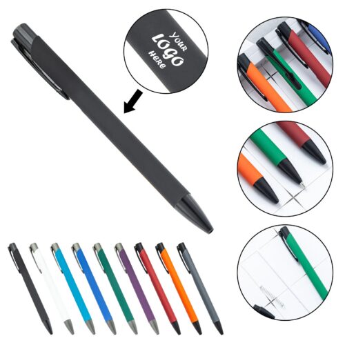 Soft Touch Metal Click Pen With Silver Laser Logo